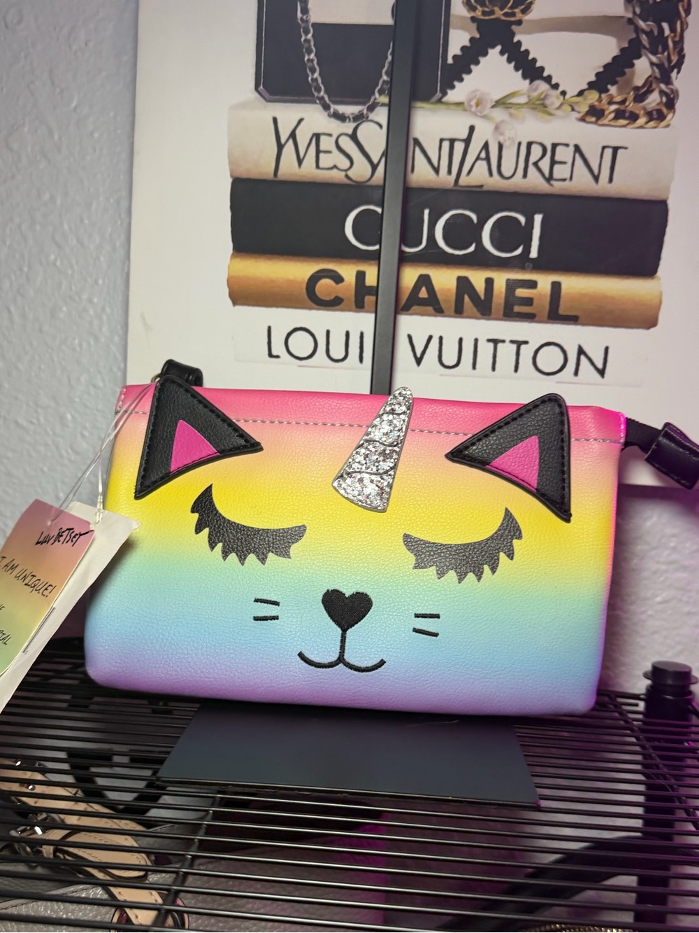 Betsey Johnson NWT Rainbow Unicorn Cat Wristlet Pouch